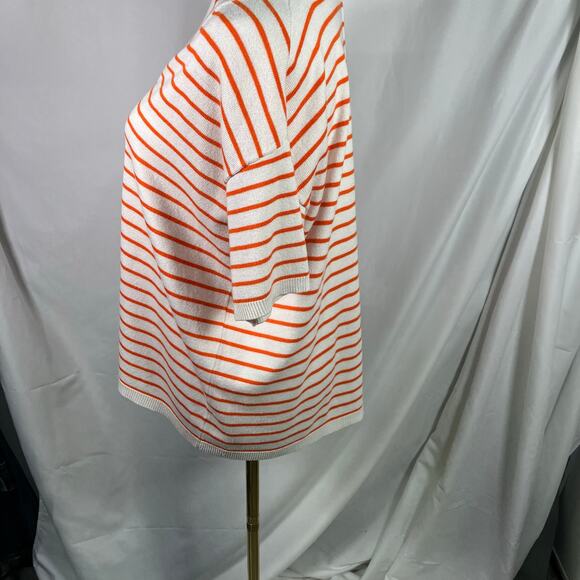 Ann Taylor Orange White Striped V-Neck Sweater Top Size‎ S SP22 Short Sleeve - Picture 5 of 15
